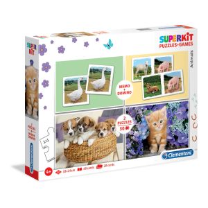 CLEMENTONI SUPERKIT Пъзел Animals 2x30ч. Memo + Domino