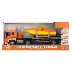 City Service Камион с платформа и лодка Transport Truck 1:16